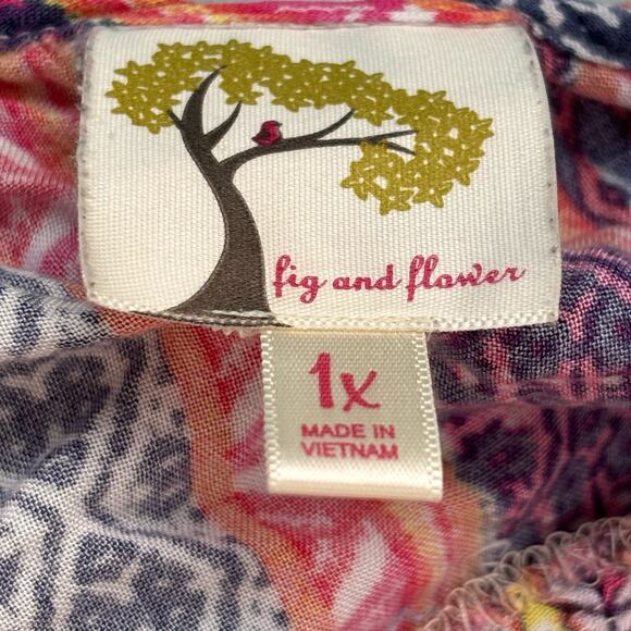 Anthropologie Fig and Flower Women's Tunic Blouse Dress Size 1X Geometric Hi Low - Picture 7 of 11